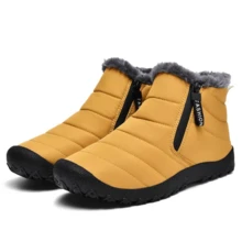 [Entrega local] Botas cómodas de color amarillo mostaza - Botas de invierno de nieve cómodas de color amarillo mostaza: cremallera fácil, soporte para el tobillo antideslizante, forro de peluche cálido - Estilo de unicolor casual con suela negra para trekking al aire libre - Negro - Ver 2