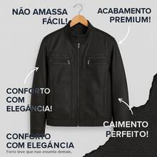 Men's Thick Leather Motorcycle Jacket Resists Strong Cold - màu đen - Xem 2