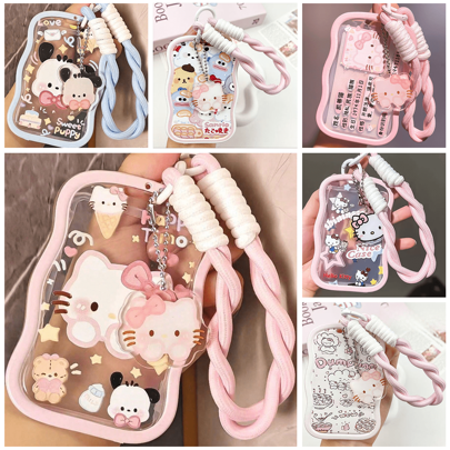 Sanrio Estuche transparente para tarjeta de autobús, tarjeta de comida y credenciales con portador retráctil de Sanrio Hello Kitty y Pochacco, útiles escolares, de vuelta a la escuela