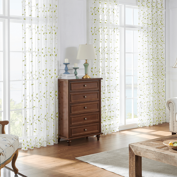 2pcs Leaf Pattern Semi-Sheer Curtains, Rod Pocket, Suitable For Bedroom, Living Room, Kitchen - Machine Washable, Decorative Curtains For All Seasons