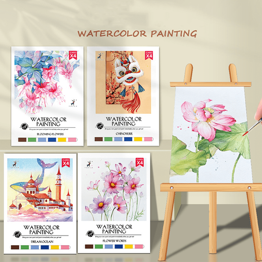 Set de 4 cuadernos de bocetos de pintura acuarela, papel para colorear, libros de dibujo DIY, útiles escolares para volver a la escuela