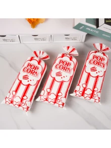 50 Pcs Red And White Popcorn Gift Bags, Plastic Glass Paper Gift Bags, OPP Packaging Bags With Simple Popcorn Style Design, Suitable For Wedding, Birthday Party Supplies, Wedding Gift Bags, Gift Packaging Bags