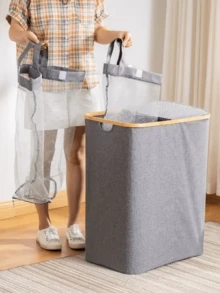 75L/100L/150L 带盖内衬洗衣篮，大容量洗衣篮，带手柄和盖子，可折叠衣物收纳篮，带可拆卸内袋，可收纳衣物、玩具、毛巾