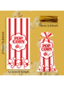 50 Pcs Red And White Popcorn Gift Bags, Plastic Glass Paper Gift Bags, OPP Packaging Bags With Simple Popcorn Style Design, Suitable For Wedding, Birthday Party Supplies, Wedding Gift Bags, Gift Packaging Bags