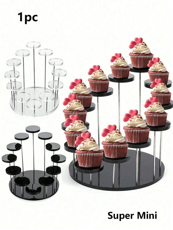 1 peça mini suporte de acrílico para cupcakes, suporte redondo para exibição de joias, suporte para bolos e sobremesas, itens essenciais para decoração de festas, adequado para anéis e brincos, estátuas em miniatura, acessórios de casamento pretos e transparentes