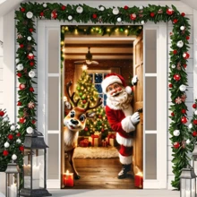 1 peça Banner de Porta Durável 2D de Papai Noel e Renas, Ideal para Entrada da Casa e Decoração de Natal ao Ar Livre