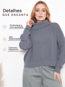 Knit Blouse Turtleneck Winter Cold Women's Elegant Comfortable Casual Long Sleeve Marrie Knit - 深灰色 - 查看 2
