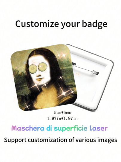 Customizable Square Image And Text Content Personalized Badge, Memorial Festival Party Wedding Brooch Pin, Upload Custom Content Lapel Pin