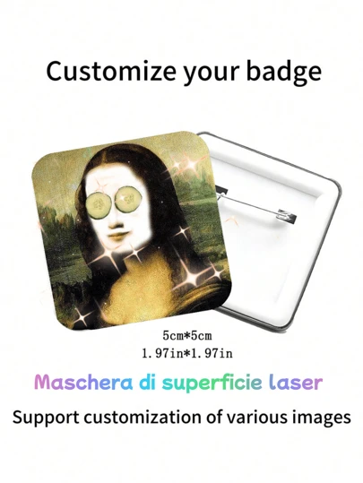 Customizable Square Image And Text Content Personalized Badge, Memorial Festival Party Wedding Brooch Pin, Upload Custom Content Lapel Pin