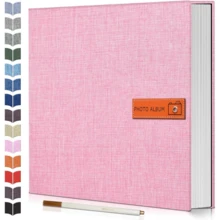 Local Delivery- 1pc Free Scraper + Metal Pen Large Size Album Self-Adhesive Scrapbook, Album For 4x6, 5x7, 8x10 Pictures, DIY Linen Cover Album Youngsters Wedding Family, Christmas Gift, Anniversary, Gift For Mom Valentines Day Gifts - 粉色 - 查看 1