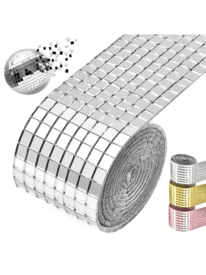 自粘马赛克瓷砖，5x5mm 迪斯科瓷砖，方形马赛克镜片，小玻璃镜条工艺品，方形镜面马赛克瓷砖，适用于室内外装饰、DIY 艺术拼贴、花瓶、杯子、相框和其他工艺品