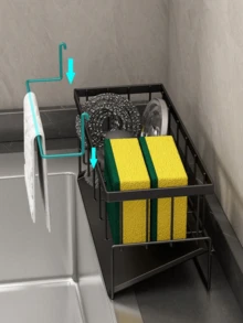 1个多功能水槽沥水架洗洁精海绵抹布架厨房用具沥水钢丝球水槽洗碗布收纳架升级碳钢厨房置物架水槽抹布和抹布碳钢水龙头