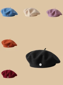 1pc Versatile Beret Hat, Vintage Soft Breathable Elastic Octagonal Beret, Lightweight Women's Beret, Autumn/Winter, Artistic, Solid Color With Floral Trim