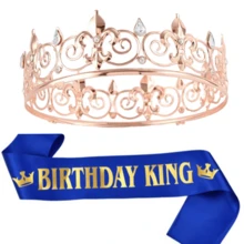 2 件套生日国王皇冠和绶带，男女皇家国王皇冠派对装饰舞会生日礼物男士国王选美皇冠，圣诞节男女