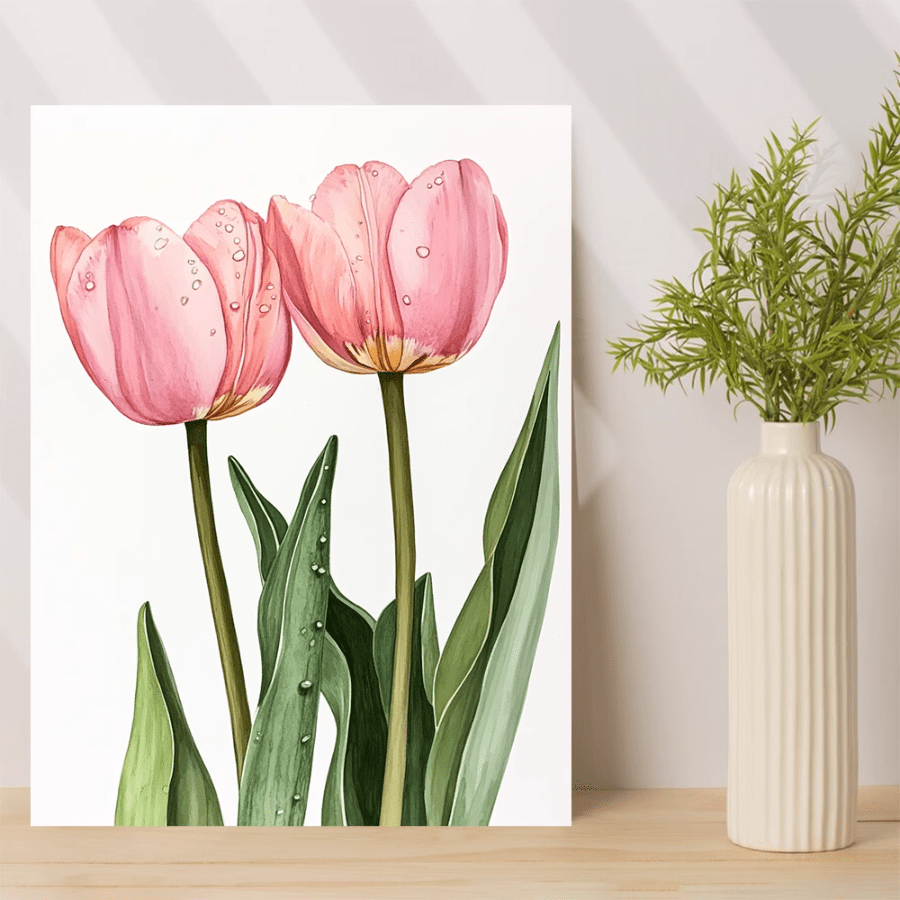 1PC Two Pink Tulips Bedroom Living Room Entrance Art Canvas Decorative Painting Wall Art Optional Frame