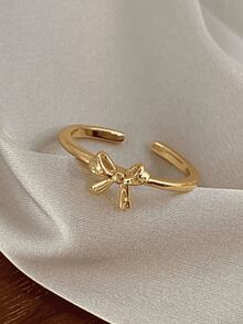 1pc Minimalist Sweet Bow Adjustable Open Ring Suitable For Women Everyday, Festivals And Parties - Yellow Gold - View 4