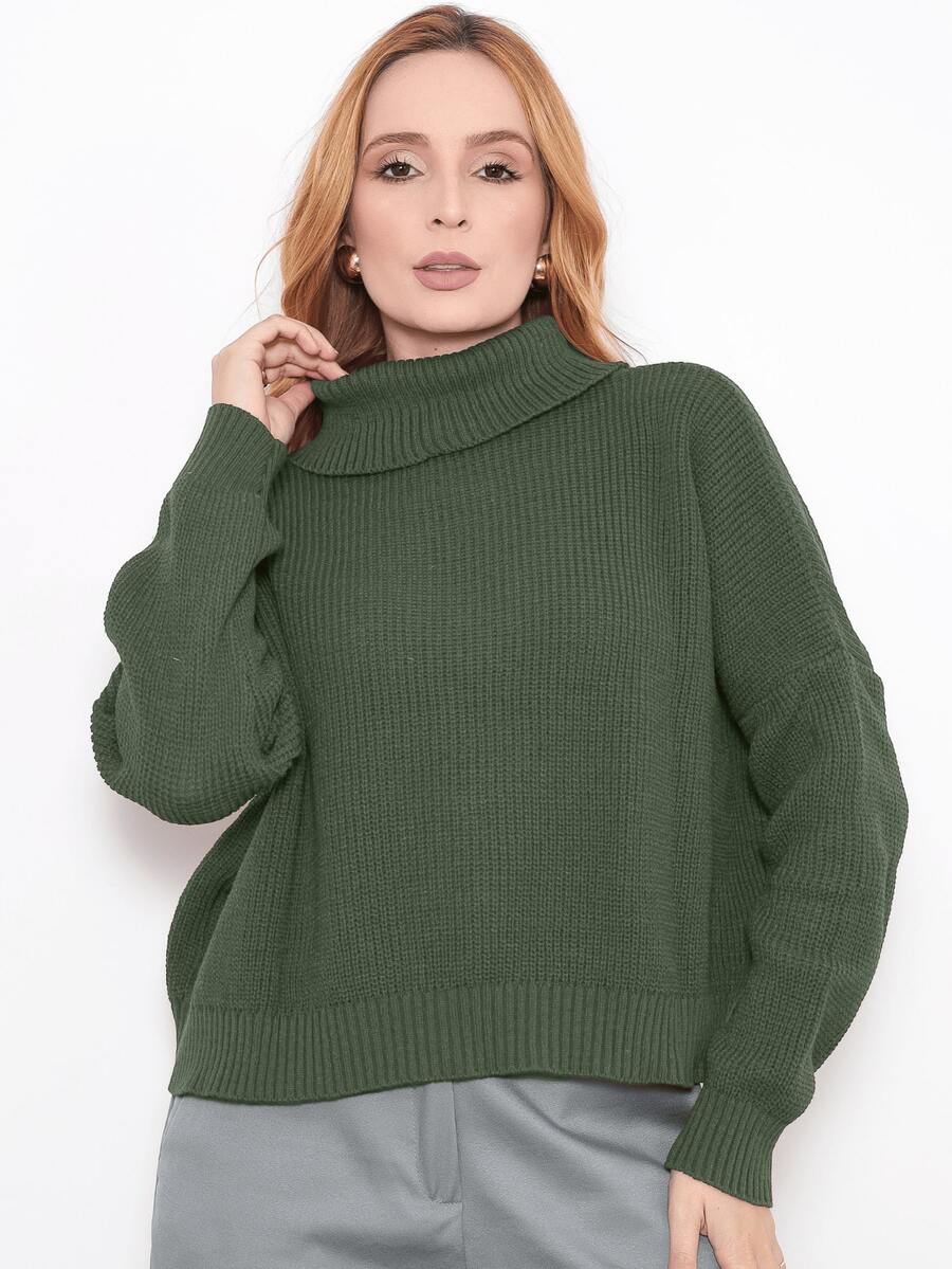 Knit Blouse Turtleneck Winter Cold Women's Elegant Comfortable Casual Long Sleeve Marrie Knit - 綠色 - 查看 1