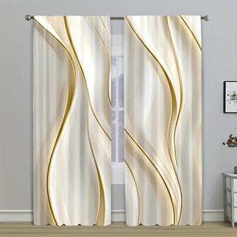2 Paneles de Cortinas con Patrón Abstracto Fluido de Color Crema y Dorado - Diseño de Bolsillo para Varilla, 100% Poliéster, Lavable a Máquina para Sala de Estar, Dormitorio, Cocina, Oficina - Decoración Moderna Retro para el Hogar, Cortinas de Poliéster, Cortinas para Sala de Estar