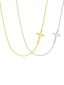 1pc S925 Sterling Silver Side Cross Pendant Necklace - Elegant Jewelry Gift For Women/Girls, Suitable For Everyday Wear