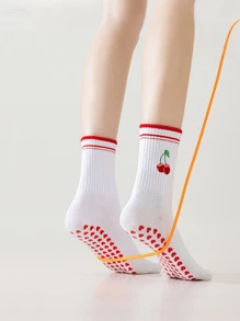 6pairs/3pairs/Pilates Yoga Socks With Grips For Women, Crew Length Ballet Barre Socks, Workout Hospital Socks, Cute Silicone Wear-Resistant Anti- Socks, Summer Breathable Cherry Style, Gym Dance Non- Socks, Athletic Crew Sticky Sock, Sports Fitness Grippy Socks, Gifts For Meditation Lovers