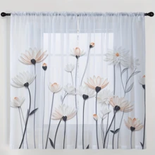 2 件波西米亚风格雏菊印花薄纱窗帘，浅橙色和白色花卉图案，杆袋，可机洗涤纶窗帘，适用于厨房、客厅、餐厅、阳台、花园、卧室、客厅窗帘 - 彩色 - 查看 8