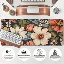1pc Vintage Flowers Mouse Pad Boho Design Aesthetic Desk Pad Large Desk Accessories Rubber Base With Stitched Edge Non-Slip Keyboard Pad For Office Home Computer As Gifts For Men Women Friends Desk Accessories Office Supplies Office Desk Accessories Mousepad Mouse Pad For Desk