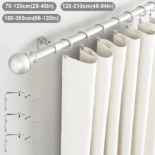 1pc Heavy-Duty Retractable Shower Curtain Bar, Retractable Shower Curtain Bar, Stainless Steel Shower Curtain Bar, Tension Bar, Adjustable Retractable Shower Curtain Bar, Bathroom Window, Kitchen Wardrobe Shower Curtain Railing, Silvery - 70-120cm - View 4