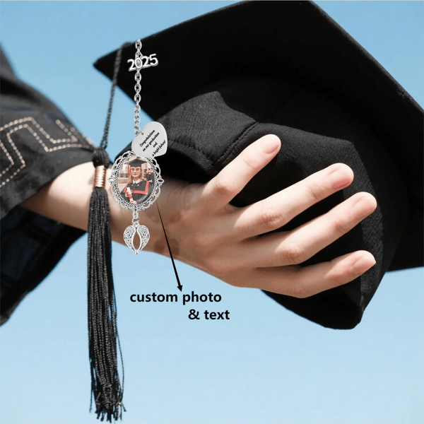 Custom Photo & Text Graduation Tassel Pendant With Angel Wing,Graduation Gift For Her Him,Class Of 2025 Memorial Gift,Deco For Grad Cap