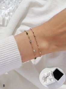 2 pièces Bracelet chaîne de perles tube en pierre naturelle minimaliste, cadeau pour elle, mère, amie, amante