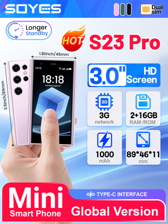 SOYES S23 Pro Mini Small Size Smartphone 2GB RAM 16GB ROM Android8.1 Dual SIM Standby 1000mAh Small Battery Capacity 3G Network Compact Little Mobile Phone