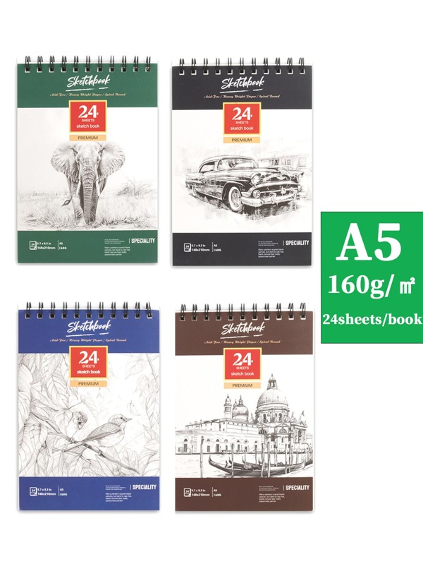 1 Stück dickeres Skizzenbuch Aquarellblock Zeichenbuch mit Spiralbindung oben, 8,3x5,8 Zoll, 24 Blatt pro Buch (78 lb/160 g/m²), A5 dickeres säurefreies Kunstskizzenbuch für Kunststudierende, Künstler, Anfänger, Erwachsene, leere Zeichenpapier