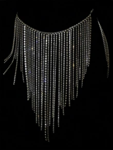 Women's Luxurious Silver Crystal Rhinestone Long Tassel Waist Chain Body Chain