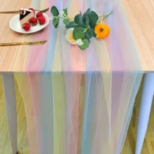1pc Rainbow Gradient Tulle Fabric Roll - 1/2/3 Meters, Pastel Ombre Design For Birthday Party Backdrops, Table Decorations, Gift Wrapping & DIY Crafts, Machine Washable, Birthday Party Decorations, Soft Texture - Rainbow - View 4