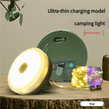 1 Piece Multi-Functional Warm Light/Color Light/Stepless Dimming Ultra-Thin Rechargeable Camping Light Outdoor-Style Plastic Material Circular Light Emitter With Attached String Lights Featuring SOS Mode And Timing Function USB Rechargeable Camping Light Set Suitable For Outdoor Camping And Nighttime Lighting Scenarios
