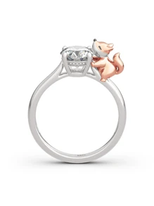 1pc S925 Silver Creative & Cute Fox Embraced 1 Carat Round Cubic Zirconia Ring, Jewelry Gift For Loved Ones