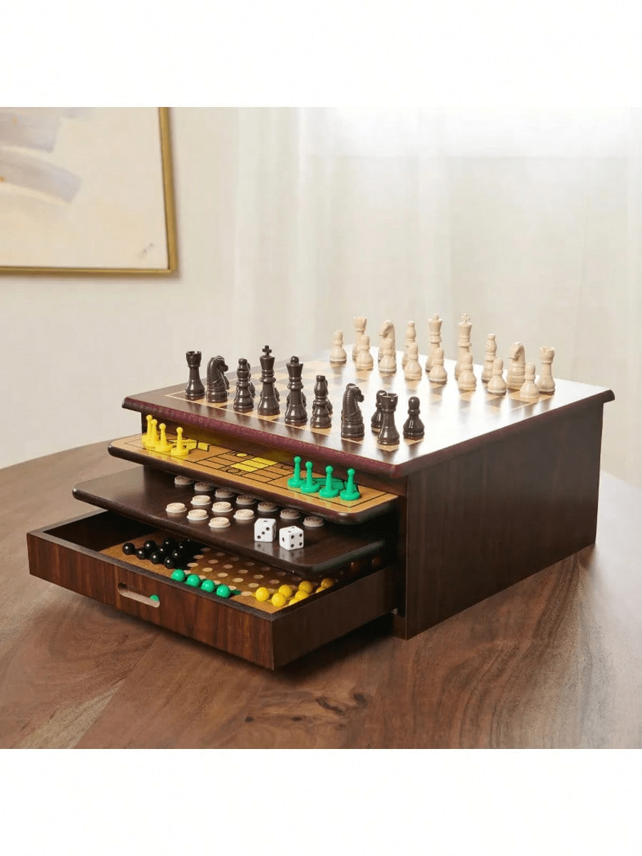 12 In 1 Game House With 12 Classic Games - Chess, Mancala, Checkers, Backgammon, Snakes And Ladders, Chinese Checkers, Pachisi, Tic-Tac-Toe, Passout...