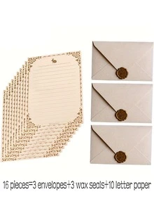 16 Pieces, Solid Color Thick Linen Envelopes, Retro Multi-Purpose Envelopes, Office Envelopes, Wedding Invitations, Valentine's Day Confessions, Card Envelopes, New Year Friend Gift Cards, Letter Paper, Christmas Party Invitations, Retro Style Kraft Special Paper Invitation Postcard Wax Envelope Invitation - Multicolor - View 7