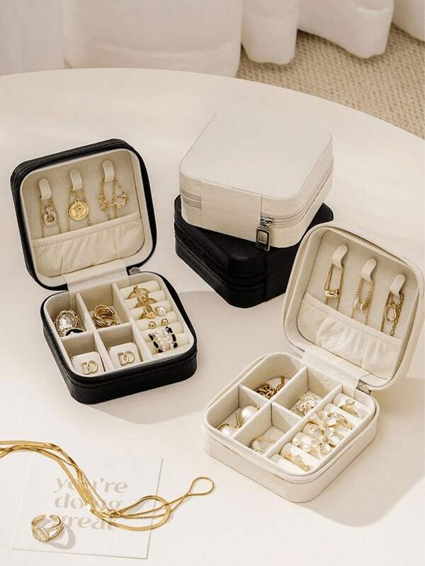 1 pieza Joyero minimalista, Estuche de joyas portátil de material de PU, Estuche de almacenamiento de joyas para viajes de verano, Mini organizador de joyas para aretes, collares, anillos, exhibición y almacenamiento de joyas, Soporte para joyas de gran capacidad, Adecuado para aretes, anillos, collares, pulseras, arte de uñas, regalos para el Día de la Madre, Navidad, Halloween, mujeres Organizador de almacenamiento para mujeres, Artículos esenciales de viaje, Regreso a la escuela, Almacenamiento de dormitorio