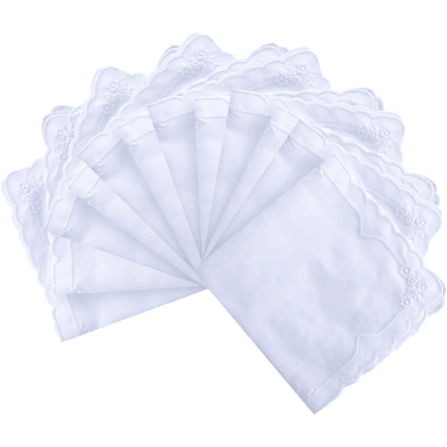 Local Delivery- Ladies Embroidery Cotton White Handkerchiefs Lace Wedding Hankies - Zw-12pcs - 查看 1