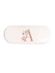 1pc Cream Solid Color Eyeglasses Case, New Minimalist Design, Portable, Waterproof And Dustproof (Small, Plastic Material) Letter Eyeglasses Hard Case - PU Leather A-Z Floral Print Eyeglasses Case - White - View 17