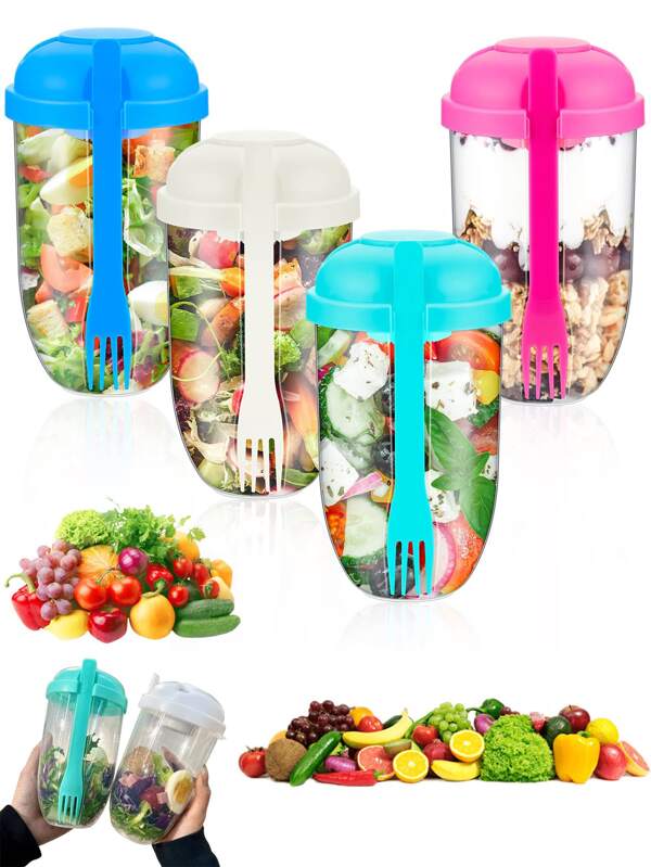 1 Stück/Salatbecher mit Deckel und Gabel, frischer Salatshaker-Behälter für Mittagessen, Einmachgläser Joghurtbecher zum Fitbleiben, Salatdressing-Shaker für Frühstück unterwegs, Gemüse und Obst, großvolumige Reisebecher für Camping