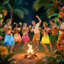 5pcs Hawaiian Style Grass Skirt Costume Set - Colorful Polyester Hula Skirts With Floral Headbands & Bracelets, Women'S Party Attire For Luau Or Beach Party, Beach Party Attire | Vibrant Skirt Set | Durable Polyester, Beach Accessories - Multicolor - View 10