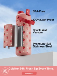 18oz Insulated Water Bottle With 2-In-1 Straw Lid, 24 Hours Cold Retention, Leak-Proof, Stainless Steel Double Wall, Suitable For Sports, Fitness, Travel And School - Red Pink - View 3