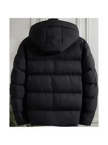 Bobojaco Waterproof Nylon Fleece Lined Jacket With Plush Lining Thermal Puffer Hooded Coat - 黑色 - 查看 2