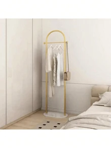 1 Pc Standalone Clothes Hanger - Vertical Space-Saving Clothes Rack For Bedroom And Living Room, Metal Frame With White Shelf, Portable Design For Easy Organization, Portable Garment Rack
