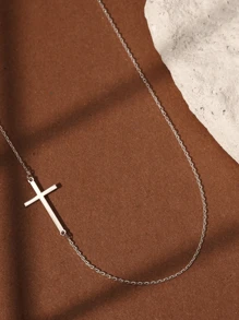 1pc S925 Sterling Silver Side Cross Pendant Necklace - Elegant Jewelry Gift For Women/Girls, Suitable For Everyday Wear