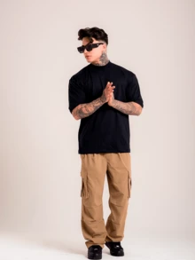 DMUNIZ Oversized Streetwear Basic Turtleneck 3-Shirt Kit - 2 黑色 | 1 白色 - 查看 6