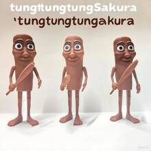 3er-Set Tung Tung Tung Sahur" Stick-Figuren Desktop Ornament, 11cm Fun 3D gedruckt "Tung Sahur" Stick-Figuren zum Sammeln und Dekorieren Sie Ihr Haus oder Büro - Braun - Übersicht 1