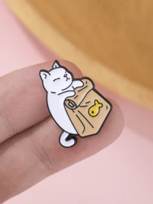 1 件可爱休闲铁合金猫图案胸针背包包动物徽章包挂件创意别针包装饰男女旅行户外包配件旅行必需品背包装饰 - 白色 - 查看 7