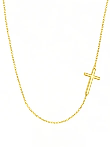 1pc S925 Sterling Silver Side Cross Pendant Necklace - Elegant Jewelry Gift For Women/Girls, Suitable For Everyday Wear